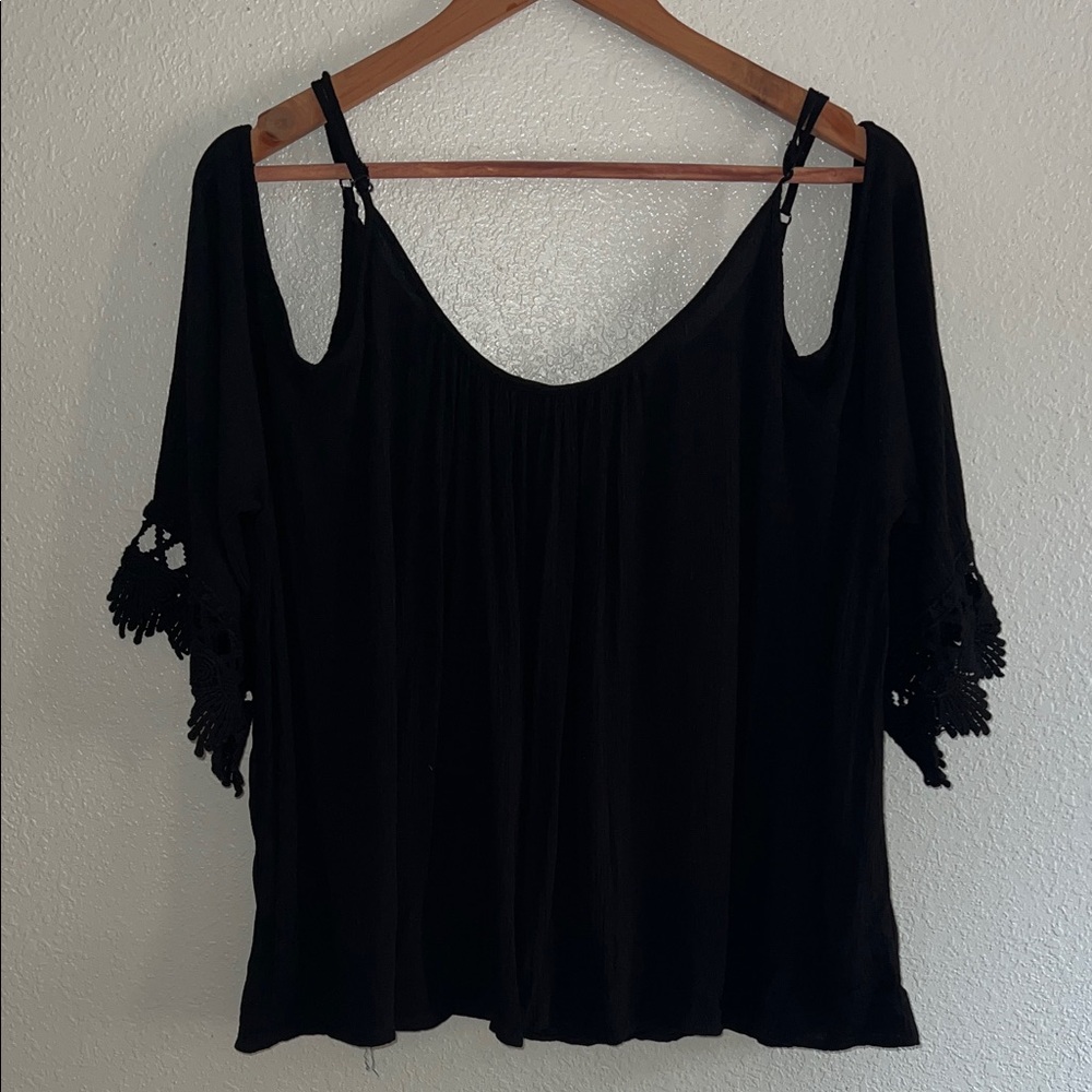 Ambiance Black Cold Shoulder Blouse